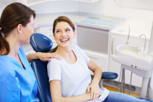 Woman at dental hygiene appointment
