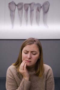 Woman with gum disease at dentist